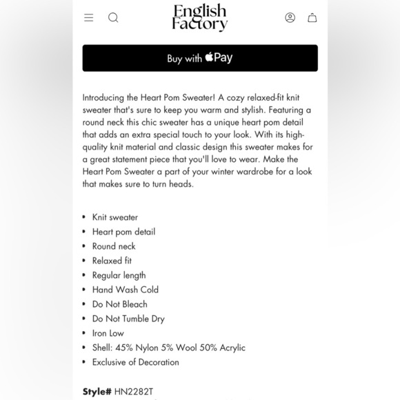 English Factory Woman’s Heart Pom Black Sweater Size Medium NWT - Picture 15 of 15